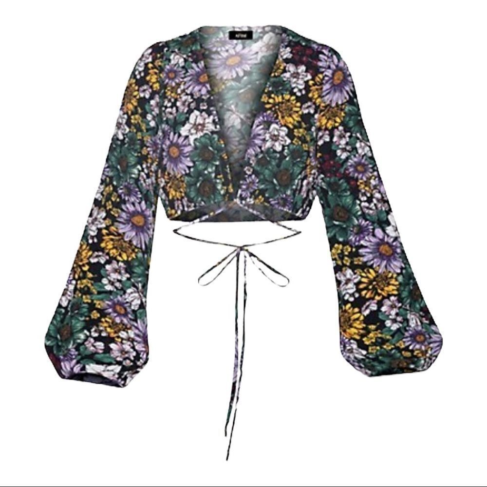 NEW AFRM Luciana Floral Long Sleeved Crop Top Size M